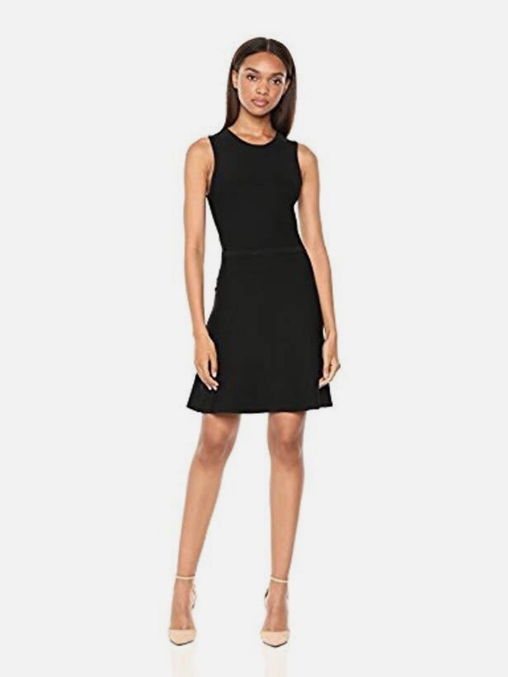 THEORY Black Glossed Ponte Knit Flared Sleeveless Dress